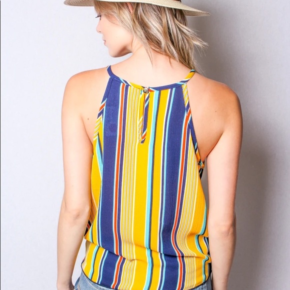 A67.   New Rainbow striped tank w/ tie, medium - Picture 2 of 5